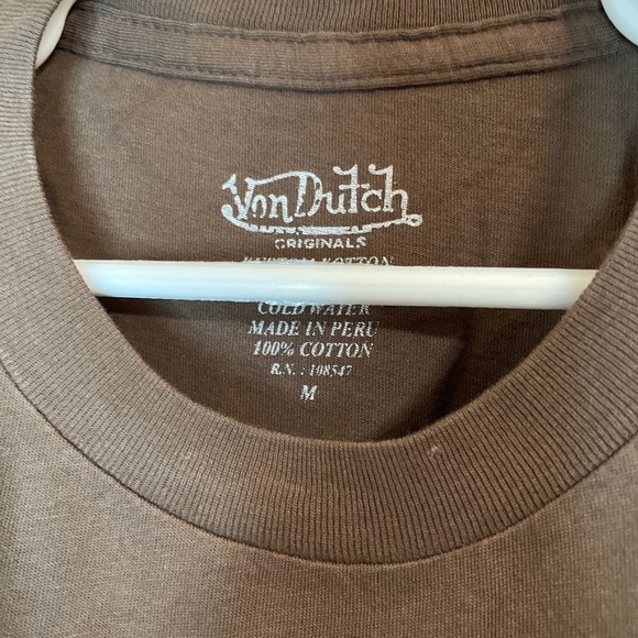 Von Dutch Printed T-shirt Boy's M Chocolate Brown Crewneck Pullover Tagless - Picture 5 of 6